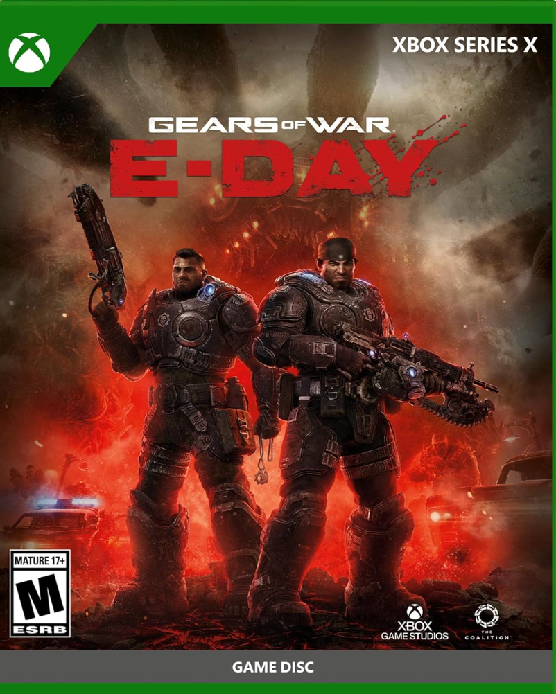Gears of War: E-Day Standard Edition game disc cover for Xbox Series X, rated Mature 17+.