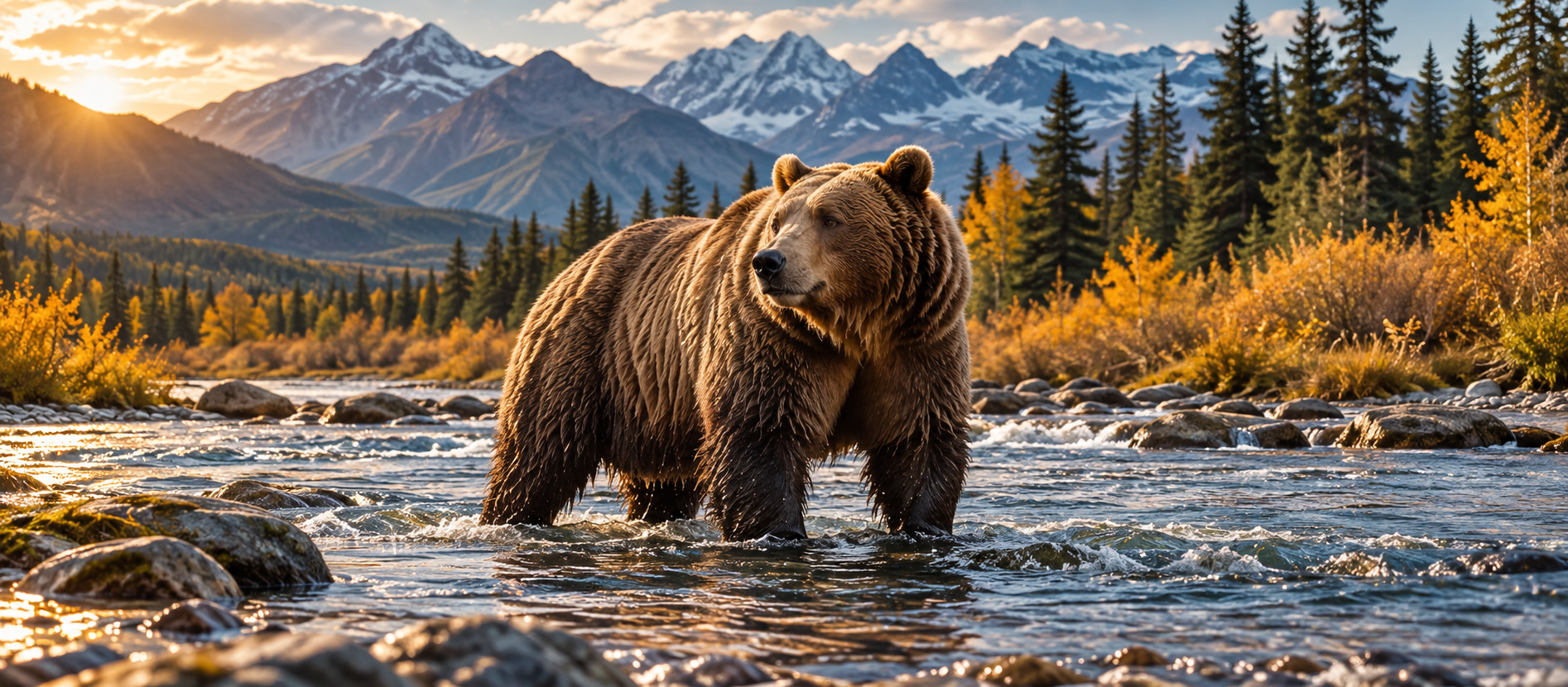 AI-generated editorial illustration for Fat Bear Week 2026. The bear is not a documented contestant.